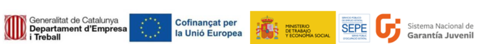Generalitat de Catalunya · Departament d’Empresa i Treball · Cofinançat per la Unió Europea · Ministerio de Trabajo y Economía Social · SEPE · Sistema Nacional de Garantía Juvenil